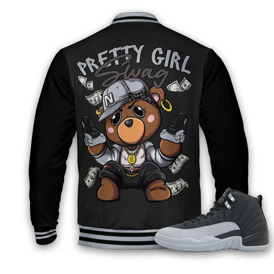 AJ 12 Wolf Grey Unisex Varsity Jacket, Pretty BERNIE Varsity Jacket, Custom Baseball Jacket