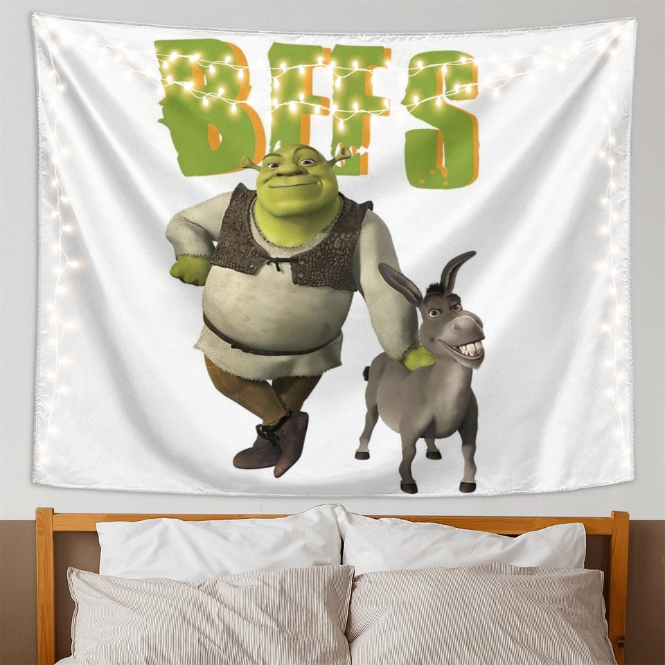 Shrek BFFS Meme Tapestry - Funny Aesthetic Tapestries for College Dorm Decor
