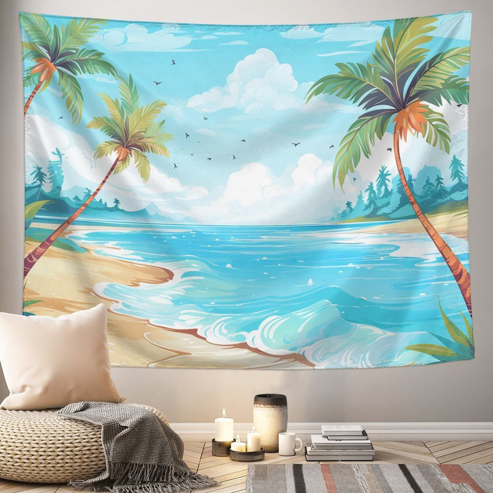 Ocean Beach Tapestry Summer Tropical Beach Tapestry Tropical Island Palm Tree Nature