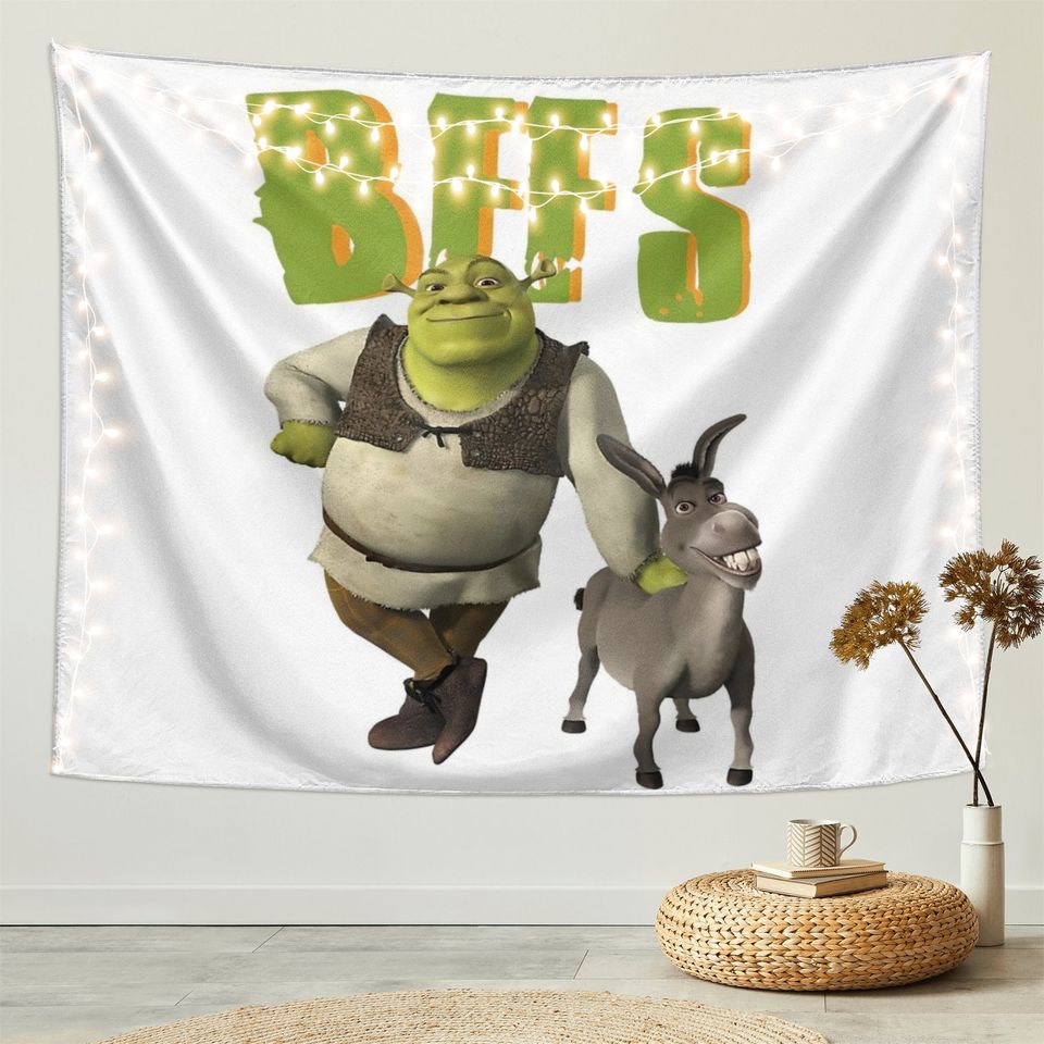 Shrek BFFS Meme Tapestry - Funny Aesthetic Tapestries for College Dorm Decor