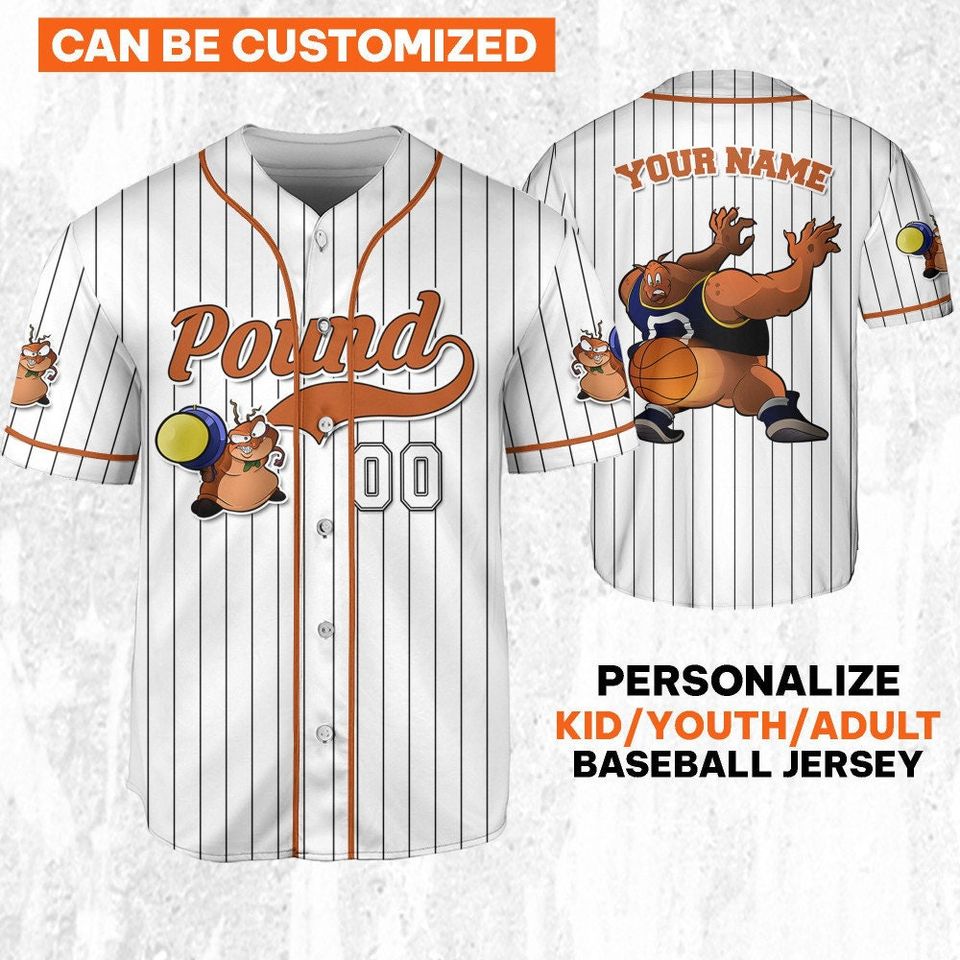 Personalize Pound Jersey Orange White, Baseball Team Outfit, Gift for Space Jamz Fans, Tune Squad Jersey, Looney Tunes Family Jersey