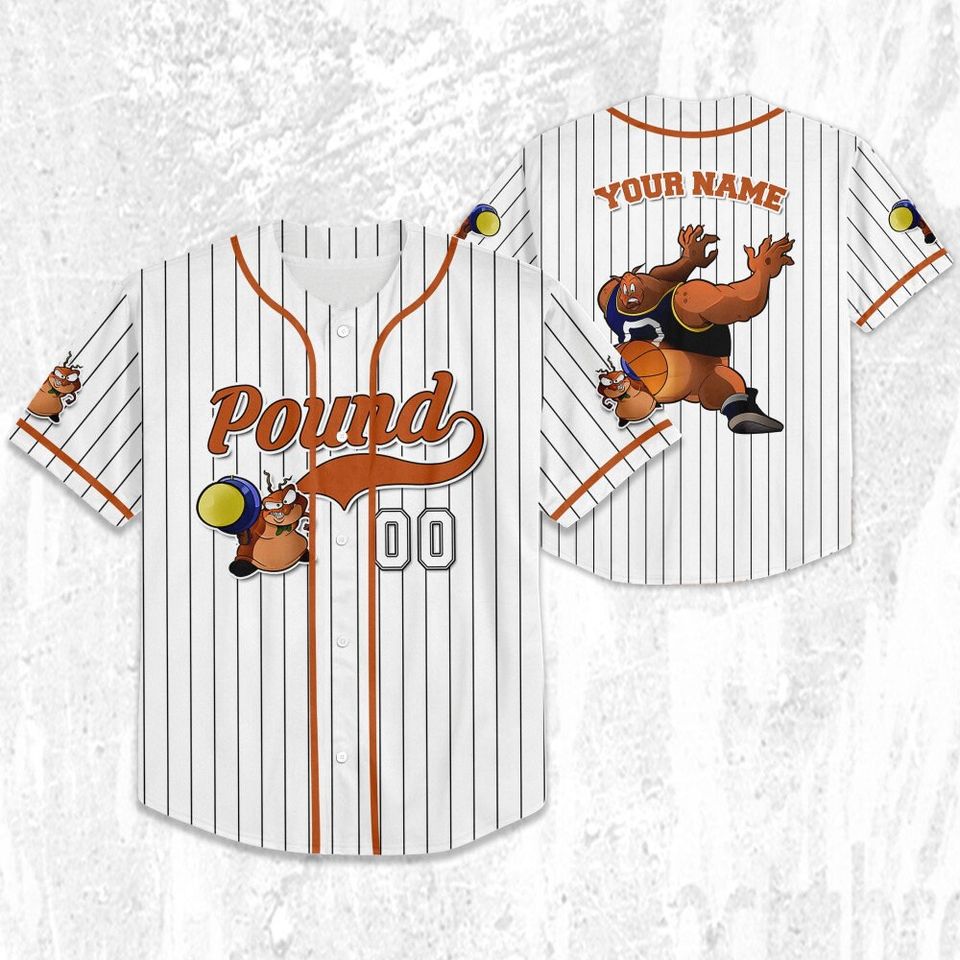 Personalize Pound Jersey Orange White, Baseball Team Outfit, Gift for Space Jamz Fans, Tune Squad Jersey, Looney Tunes Family Jersey