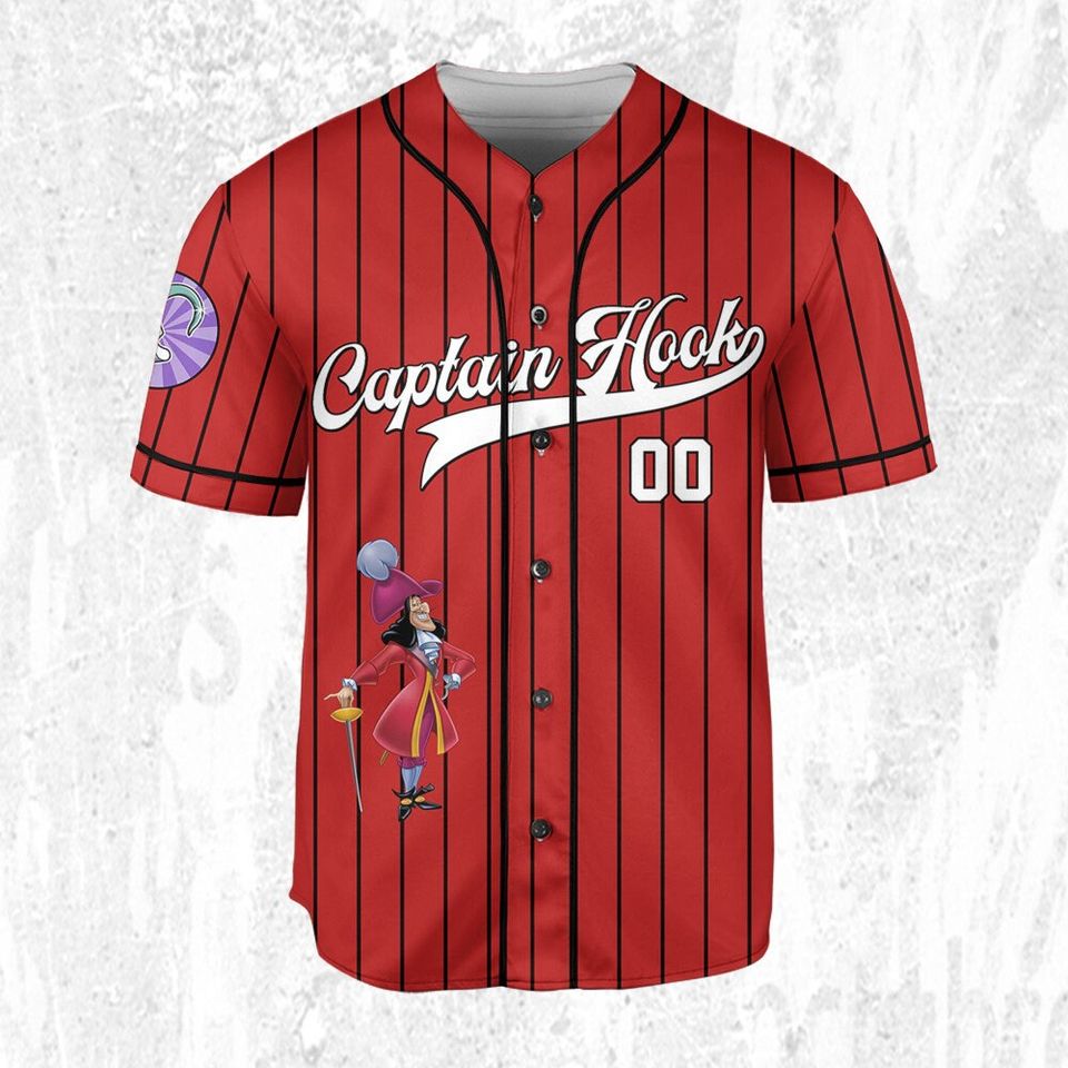 Personalize Peter Pan Captain Hook Baseball Jersey, WDW Disneyland Magic Kingdom