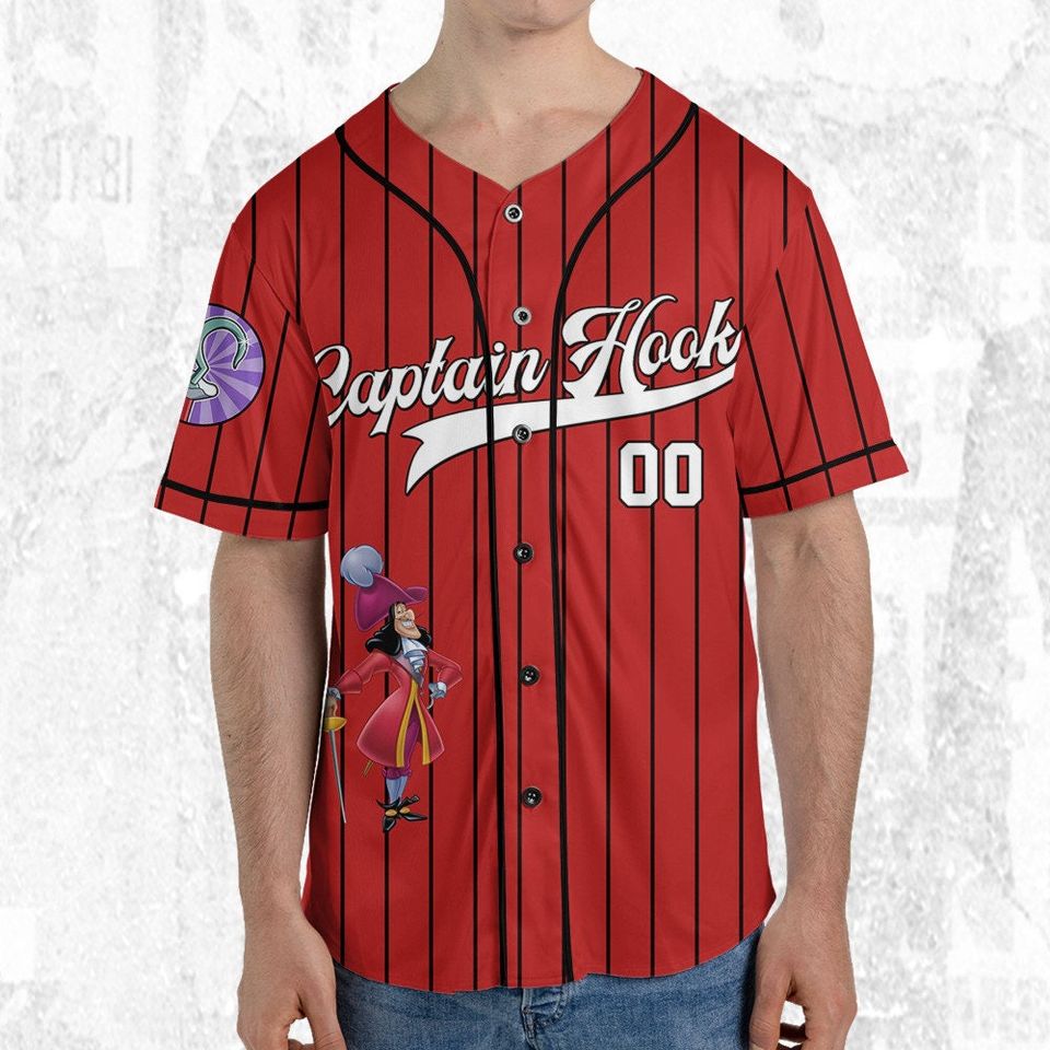 Personalize Peter Pan Captain Hook Baseball Jersey, WDW Disneyland Magic Kingdom