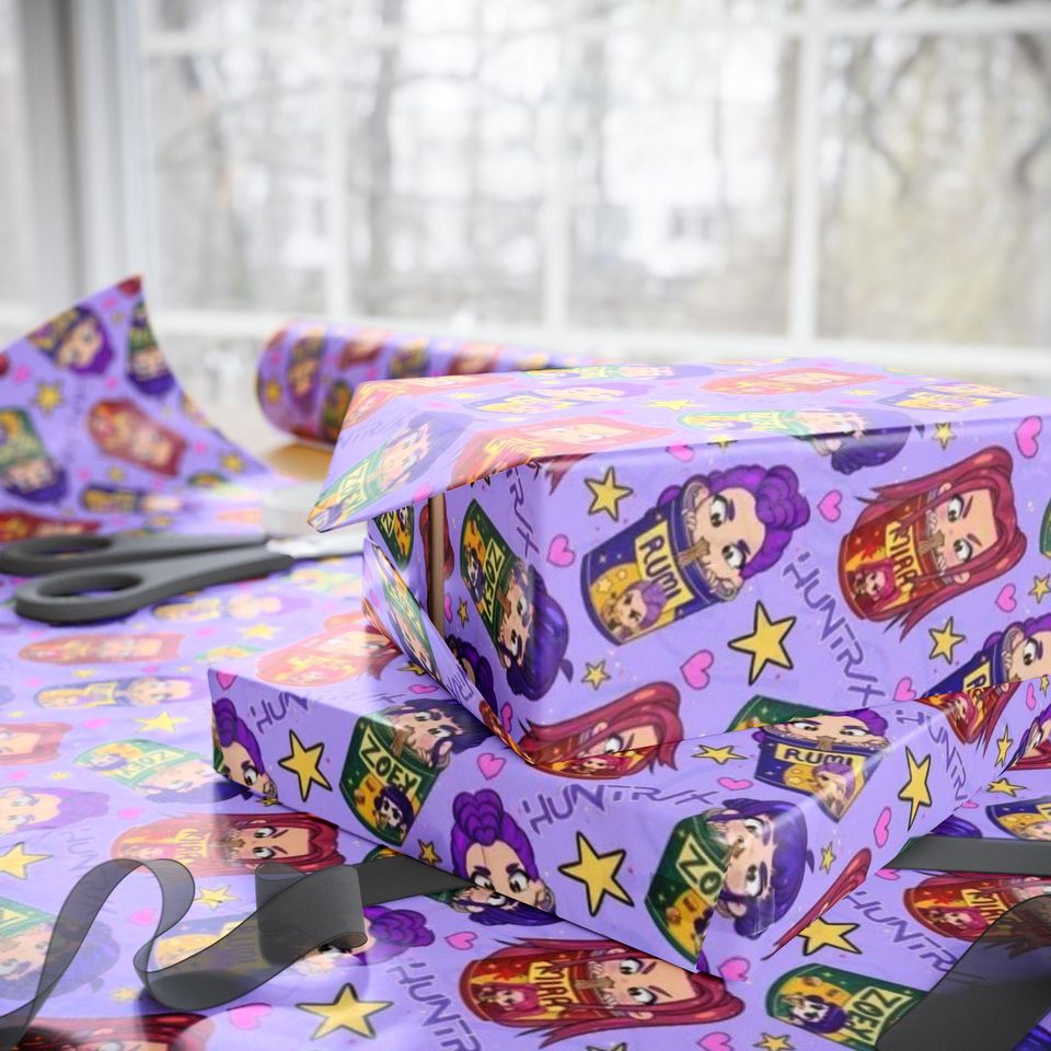 Huntrix Kpop Demon Hunters Wrapping Paper | Purple Patterned Gift Wrap