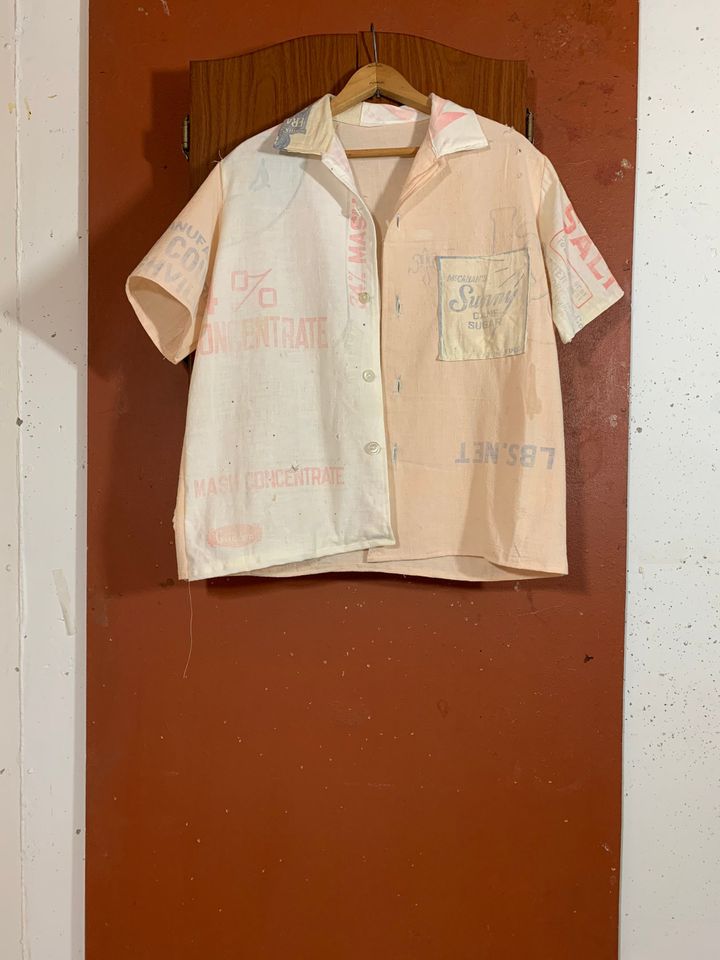 Antique Feedsack Patchwork Boxy Shirt Handmade Upcycled Grunge Bode Like Camp Collar Short Sleeve Button Up