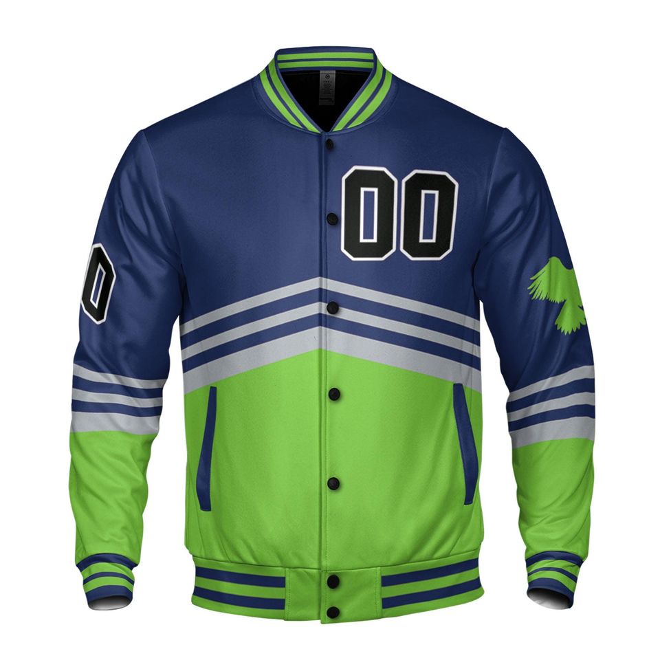 Custom Super Famous Team SS Ocean Hawk Blue and Green Baseball Jacket