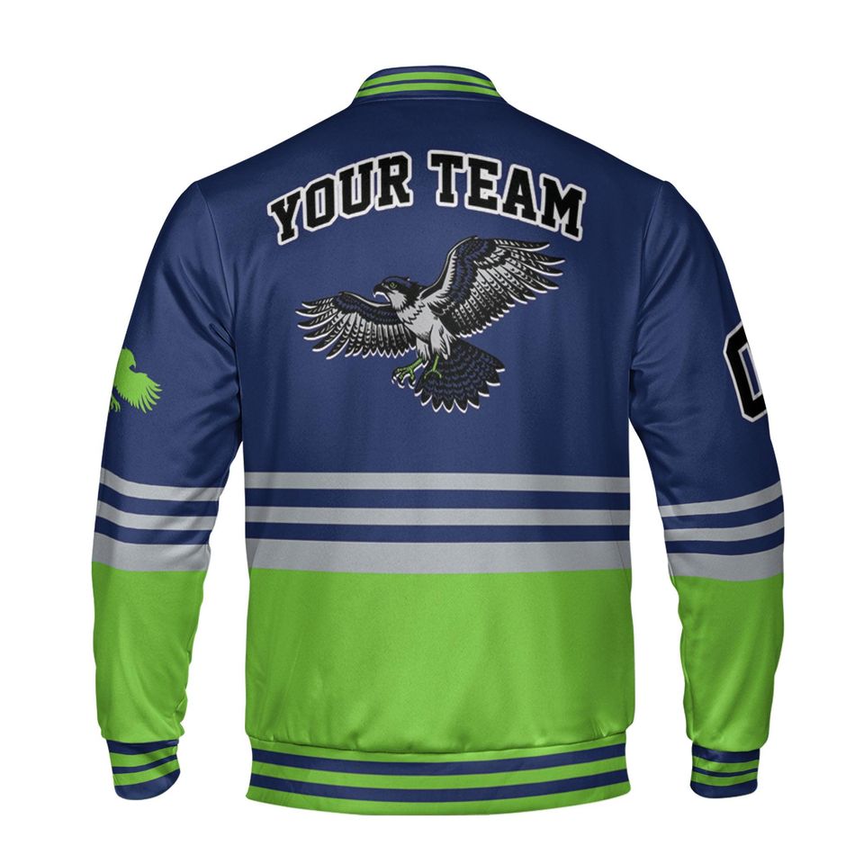 Custom Super Famous Team SS Ocean Hawk Blue and Green Baseball Jacket