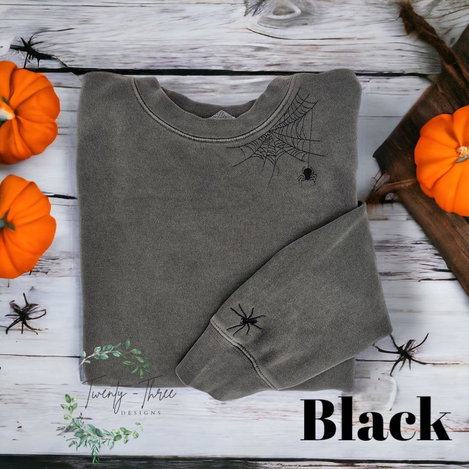 Embroidered spiderweb sweatshirt, Spiderweb sweatshirt, Halloween sweatshirt, Halloween