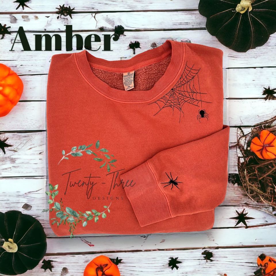 Embroidered spiderweb sweatshirt, Spiderweb sweatshirt, Halloween sweatshirt, Halloween