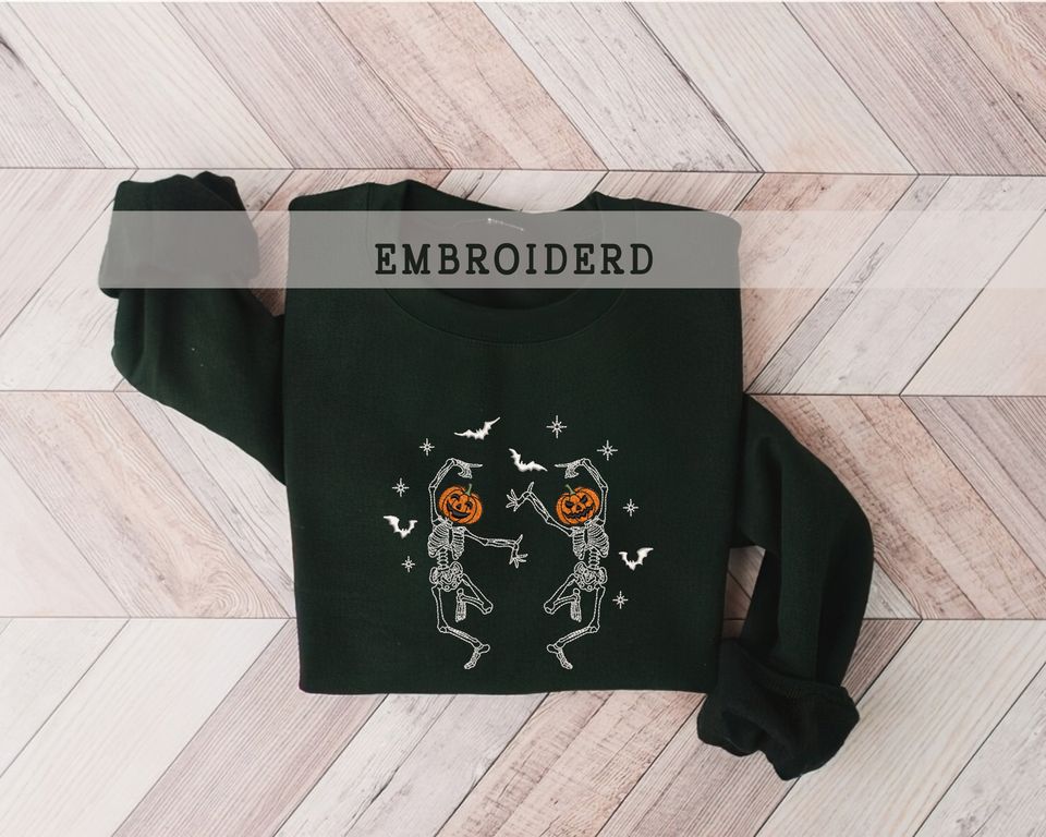 Dancing Skeleton Embroidered Sweatshirt, Spooky Season Shirt