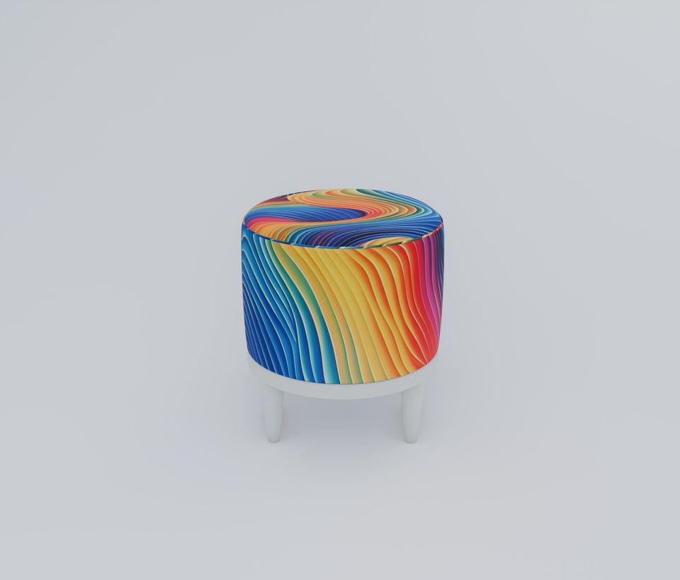Colorful Waves 3D Patterned Pouf - Elegant Round Ottoman