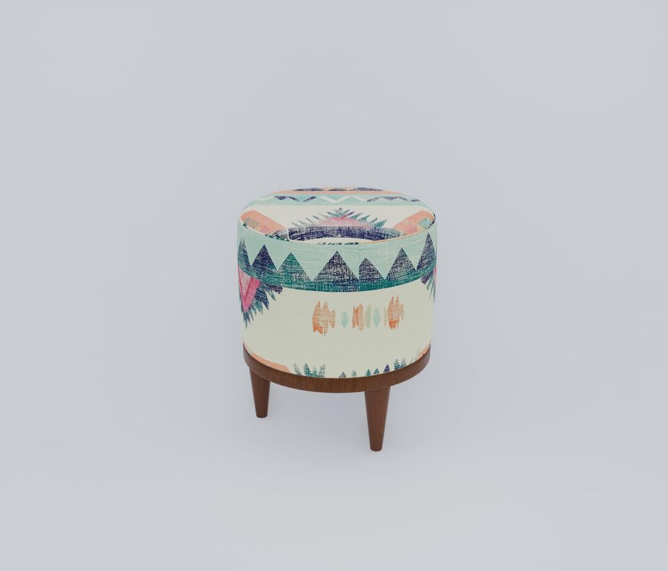 Kilim Pattern Pouf - Bespoke Boho Round Stool