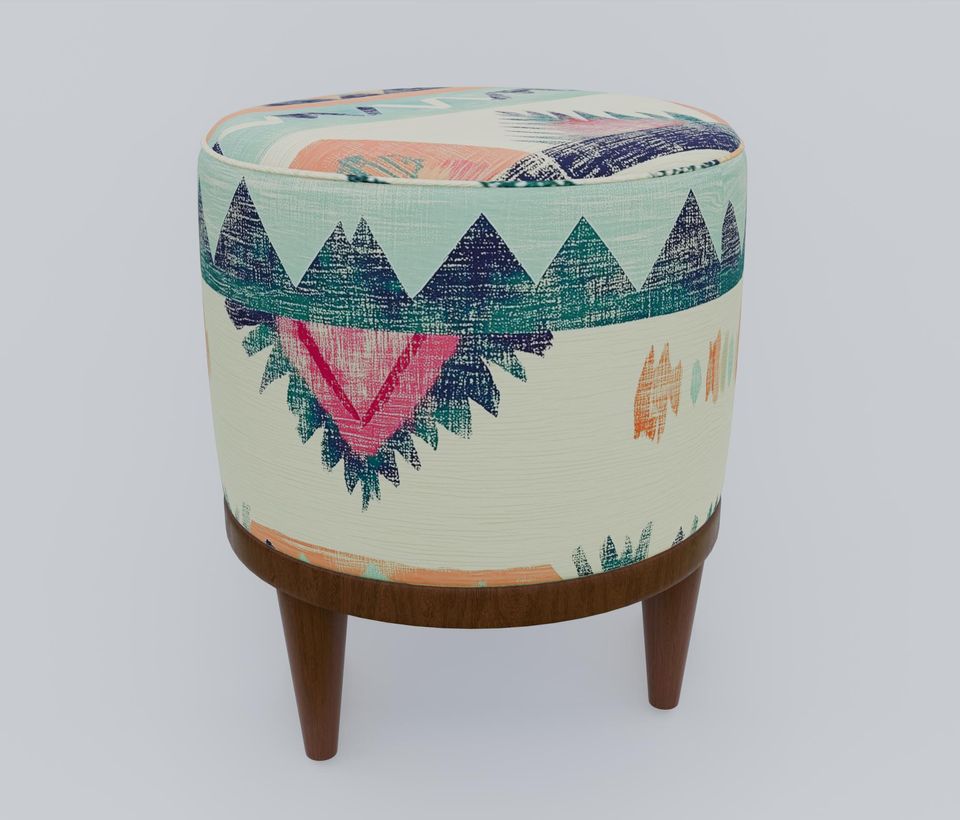 Kilim Pattern Pouf - Bespoke Boho Round Stool