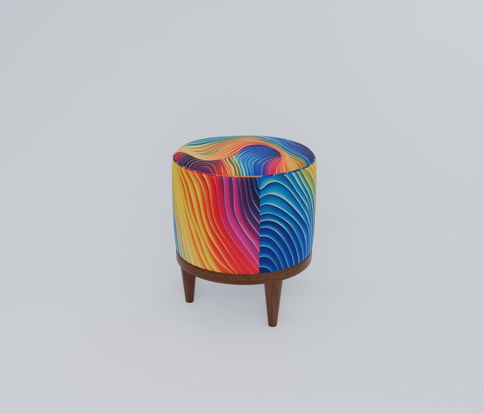 Colorful Waves 3D Patterned Pouf - Elegant Round Ottoman