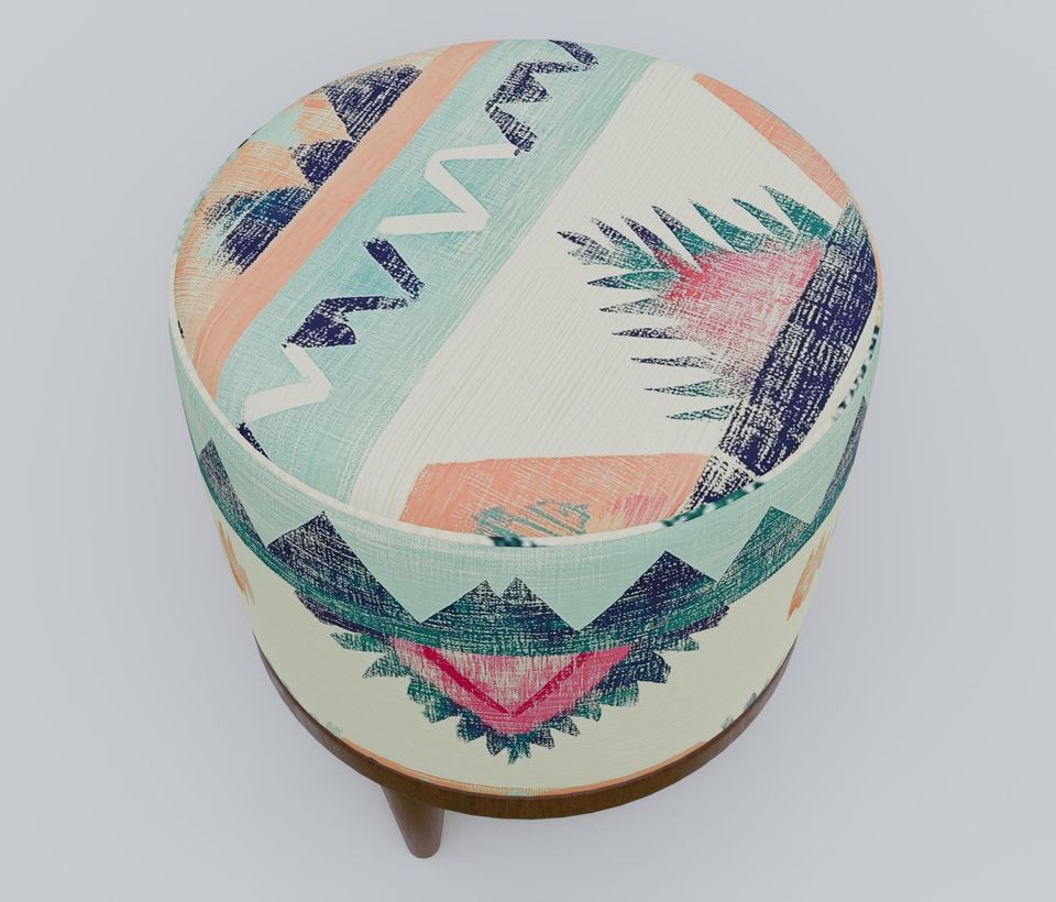 Kilim Pattern Pouf - Bespoke Boho Round Stool