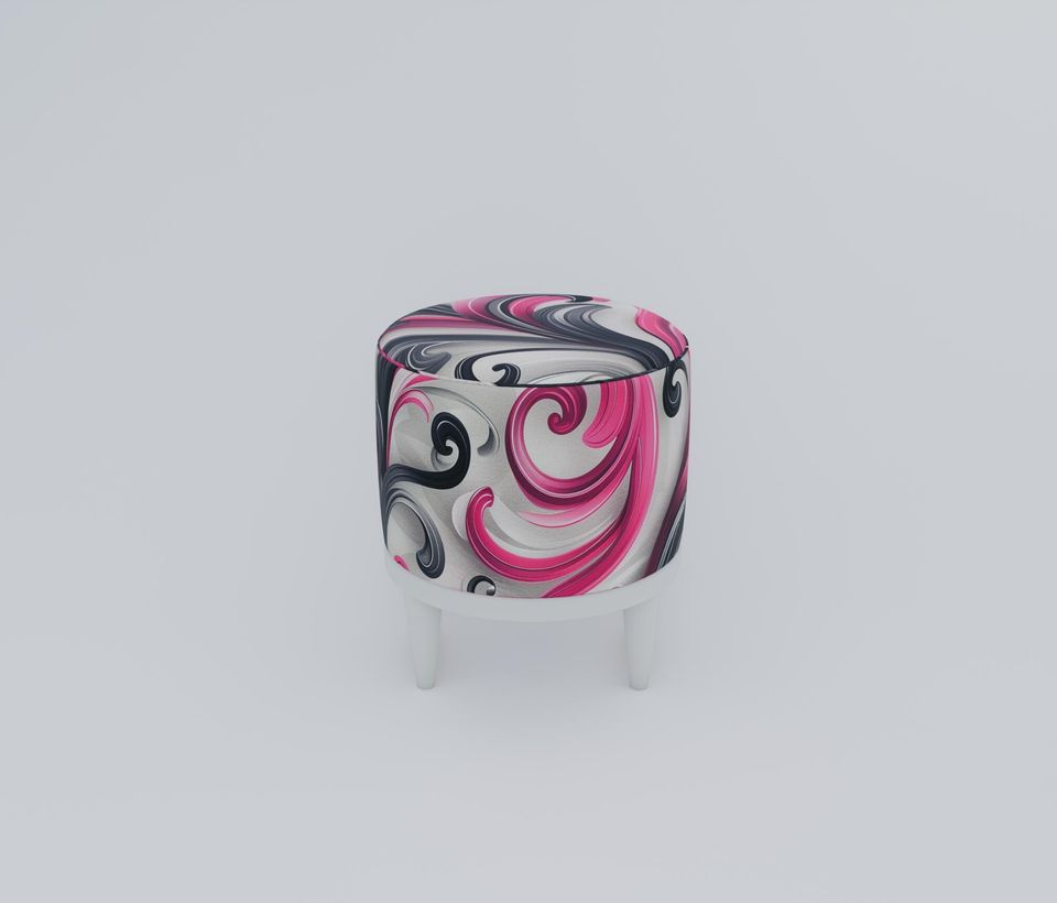 Purple & Pink Swirl Pattern Round Pouf - Elegant, Soft-Touch Accent Stool