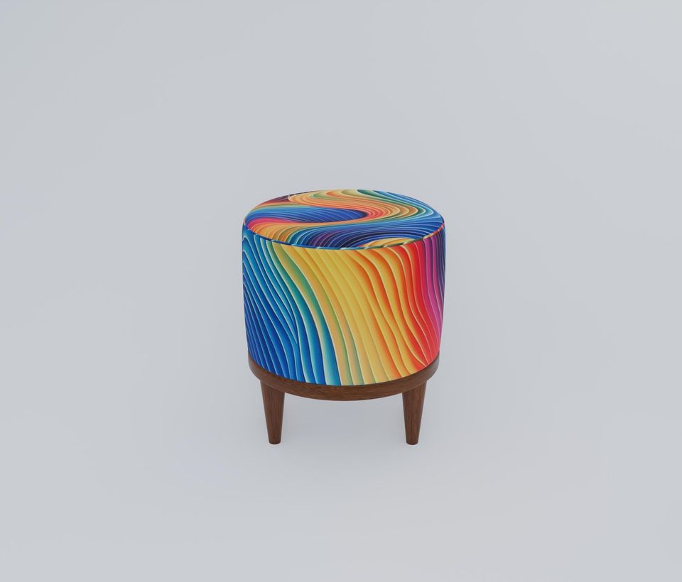 Colorful Waves 3D Patterned Pouf - Elegant Round Ottoman