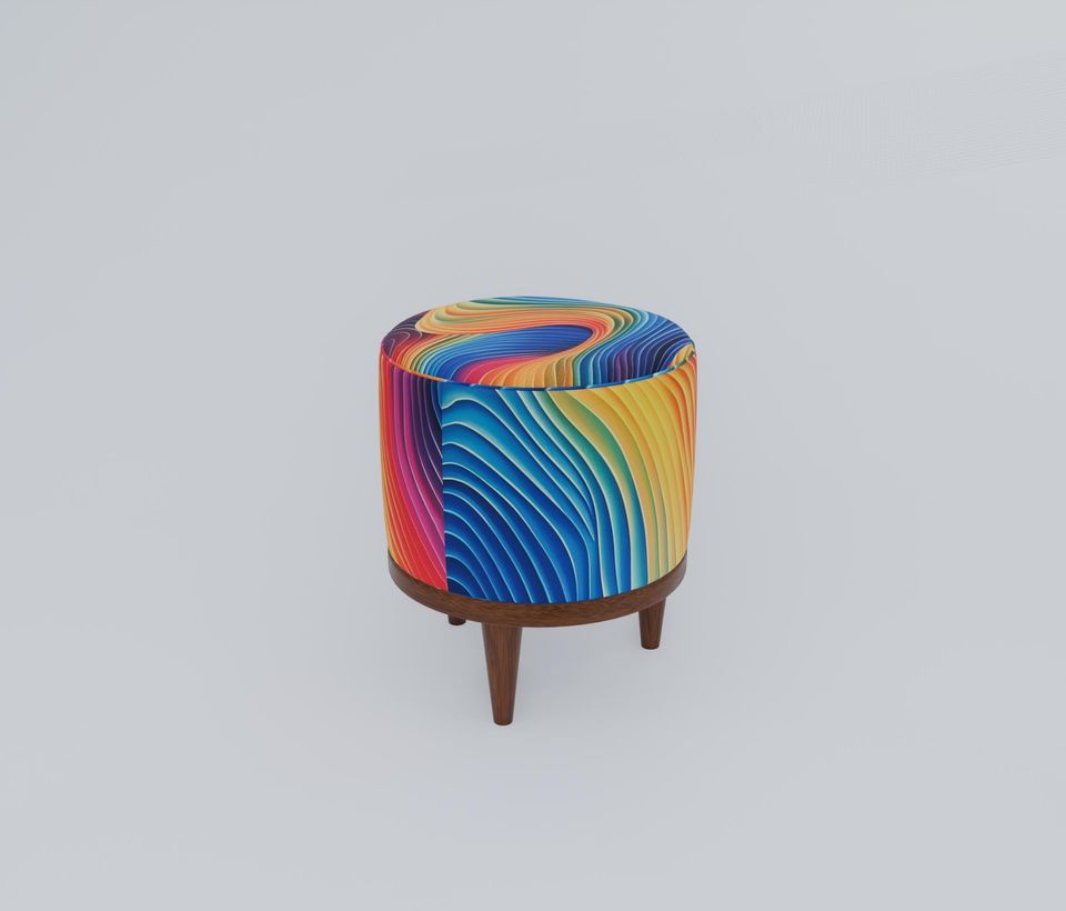 Colorful Waves 3D Patterned Pouf - Elegant Round Ottoman