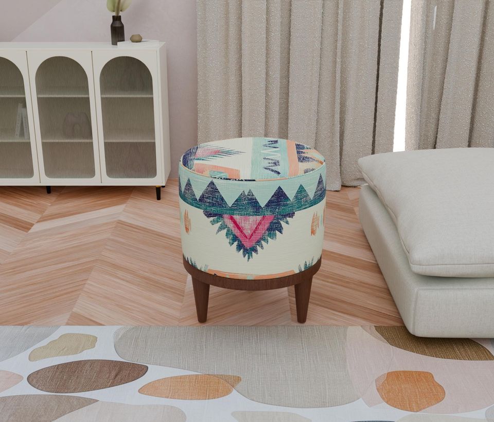 Kilim Pattern Pouf - Bespoke Boho Round Stool