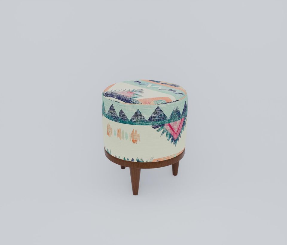 Kilim Pattern Pouf - Bespoke Boho Round Stool