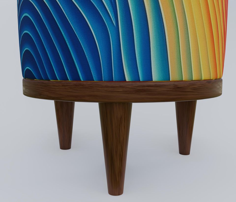 Colorful Waves 3D Patterned Pouf - Elegant Round Ottoman