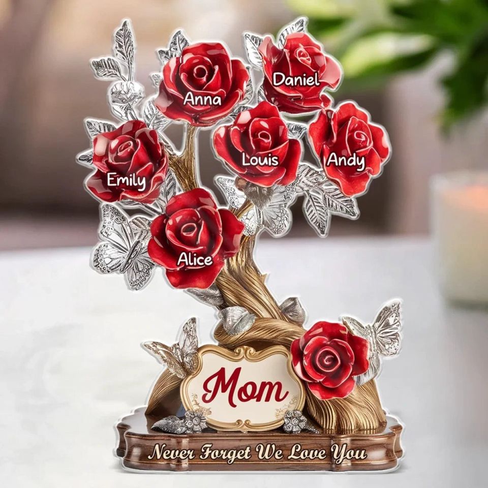 Personalized Mother's Day Gift, Rose Flower Plaque, Gift For Mom Acrylic Plaque, Grandma Gift, Flower Decoration
