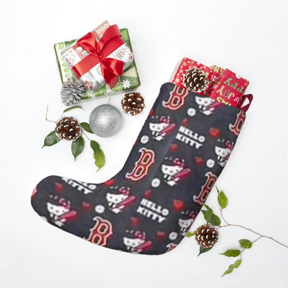 Merry Boston Red Sox Kitty Christmas Tree Stocking Baseball Cat Holiday Gift