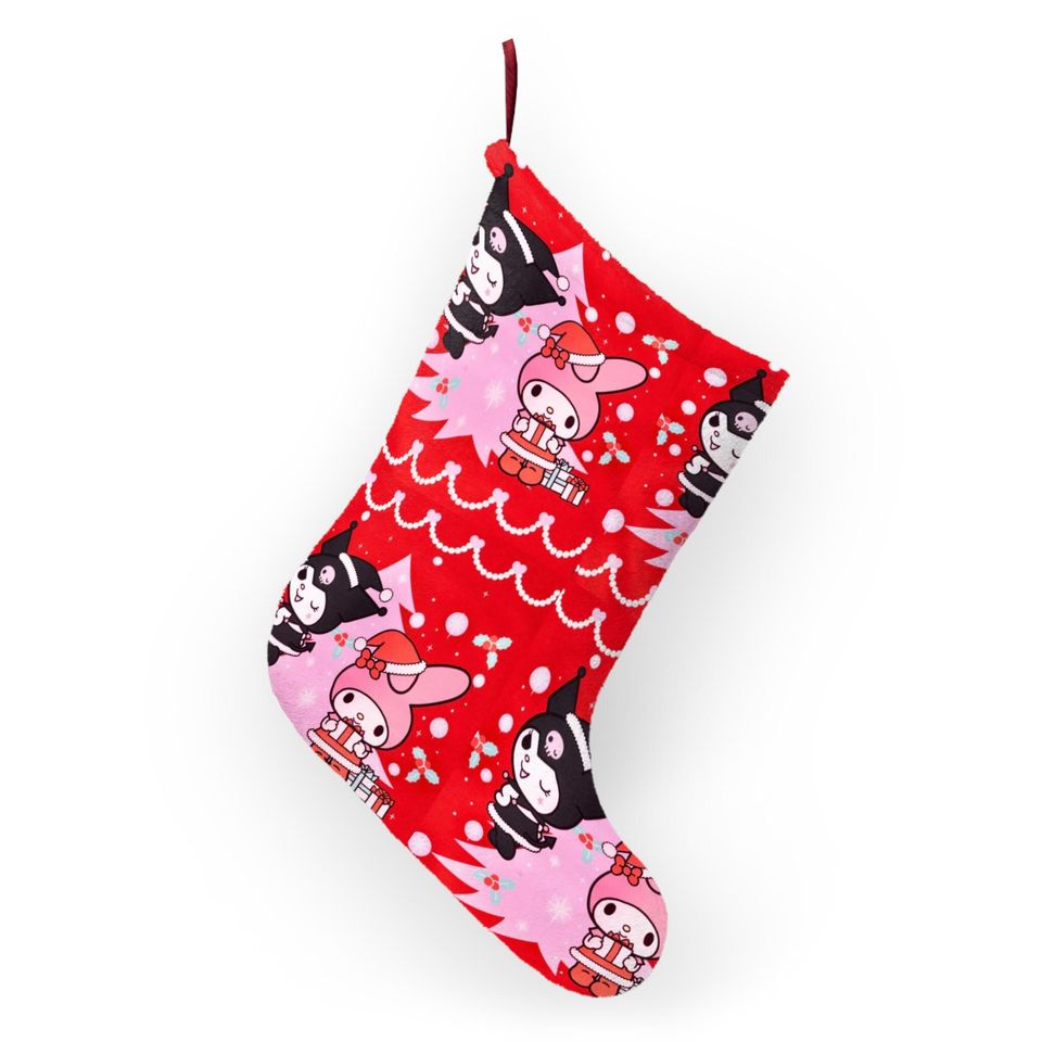 Merry Retro My Melody Kuromi Kitty Christmas Tree Stocking Twin Flame Pink Holiday Cat Gift Present