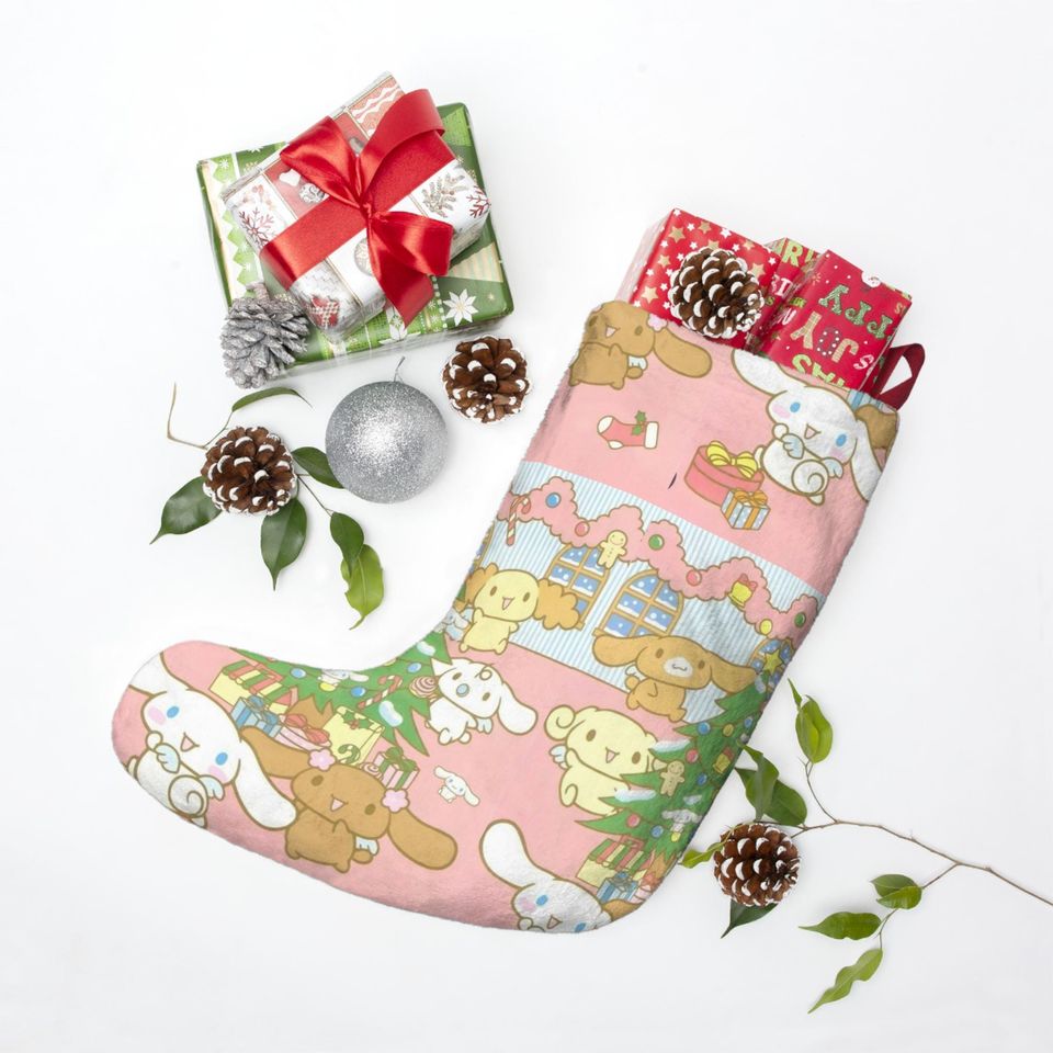 Retro Cinnamonroll Rabbit Bunny Kitty Christmas Kitty Stocking Holiday Present Gift Pink