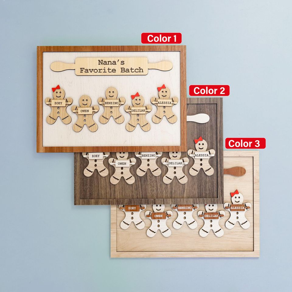 Wooden Gingerbread Family Sign Personalized Grandchildren Sign With Names, Nanas Favorite Batch Sign, Christmas Gift Idea for Grandma Plaque