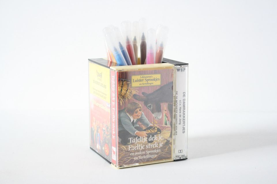 Vintage Dutch Cassette Tape Desk Organizer for Office Storage
