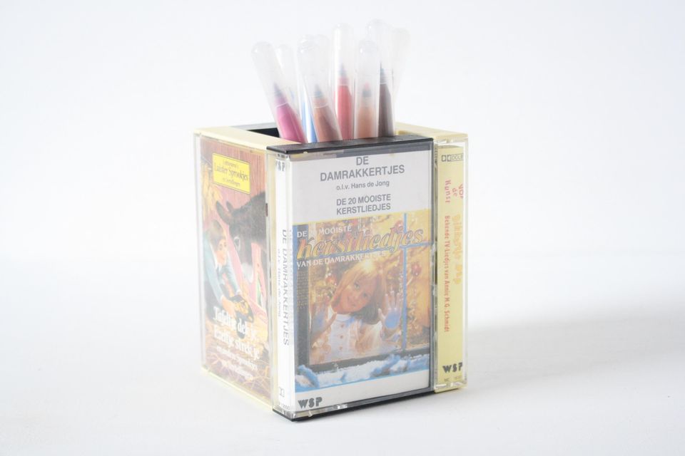 Vintage Dutch Cassette Tape Desk Organizer for Office Storage