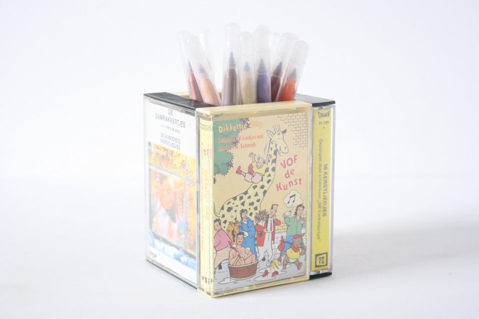 Vintage Dutch Cassette Tape Desk Organizer for Office Storage
