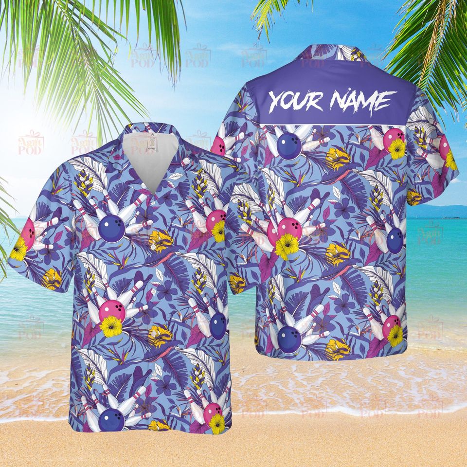 Personalized Floral Tropical Bowling Hawaiian Shirt Custom Bowling Shirt