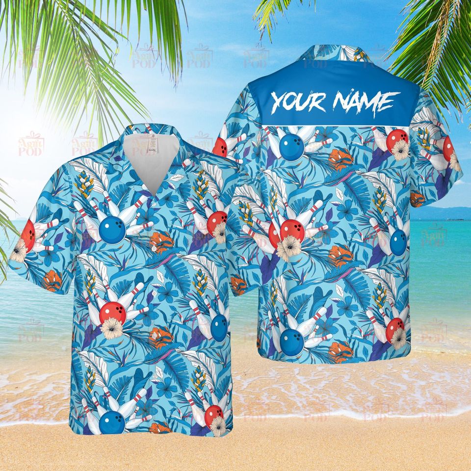 Personalized Floral Tropical Bowling Hawaiian Shirt Custom Bowling Shirt