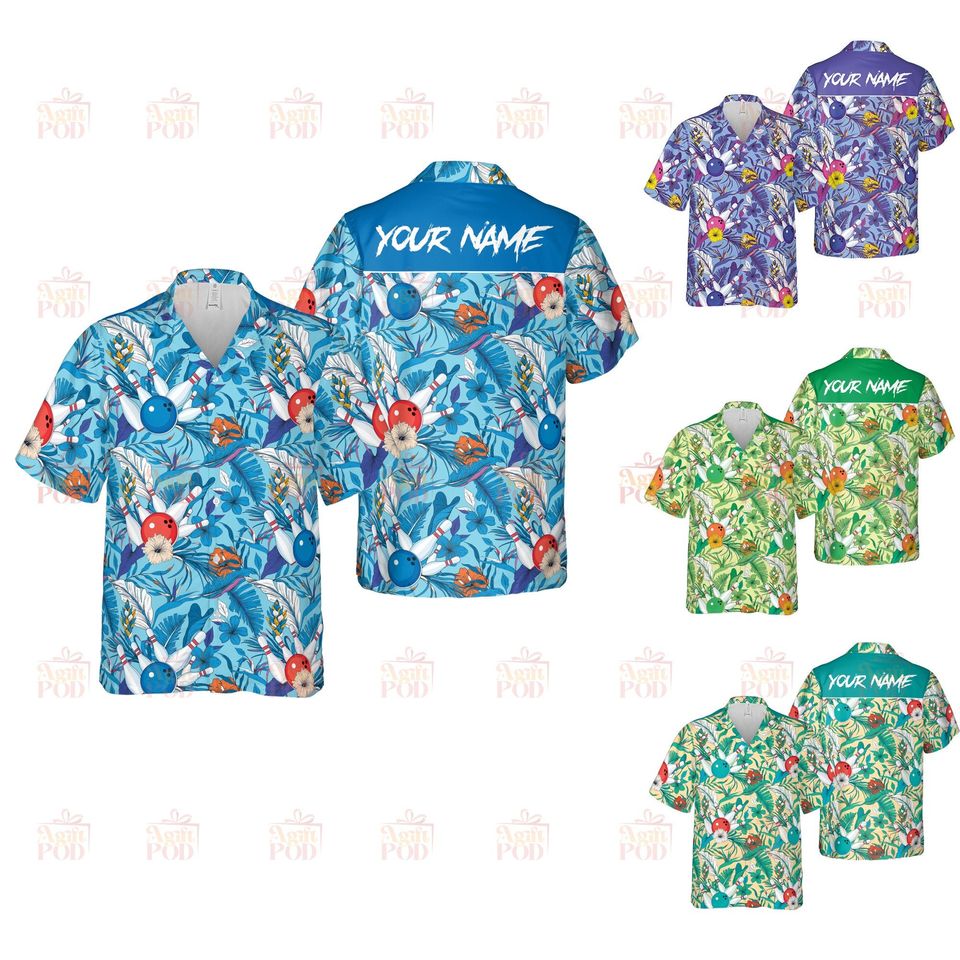 Personalized Floral Tropical Bowling Hawaiian Shirt Custom Bowling Shirt