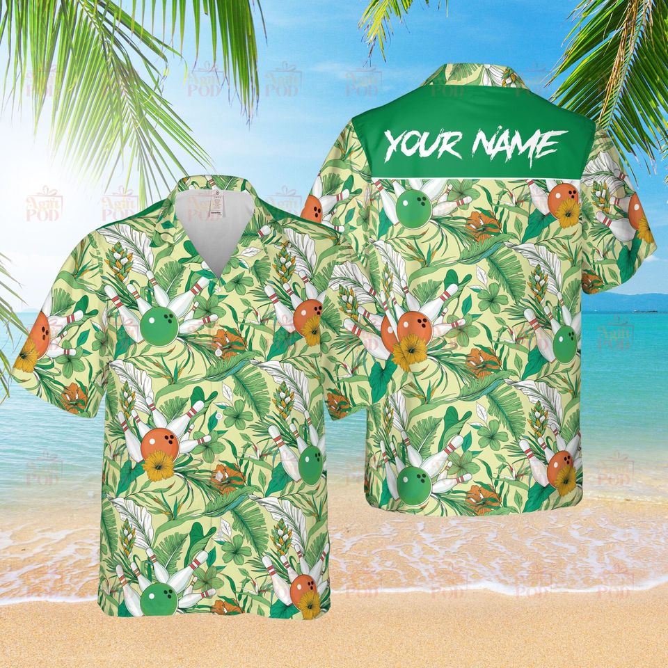 Personalized Floral Tropical Bowling Hawaiian Shirt Custom Bowling Shirt
