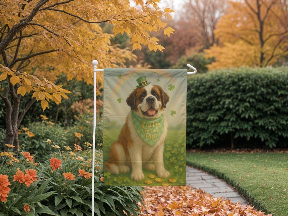 St. Bernard St. Patrick's Day Garden Flag, Lucky Dog Mom Decor