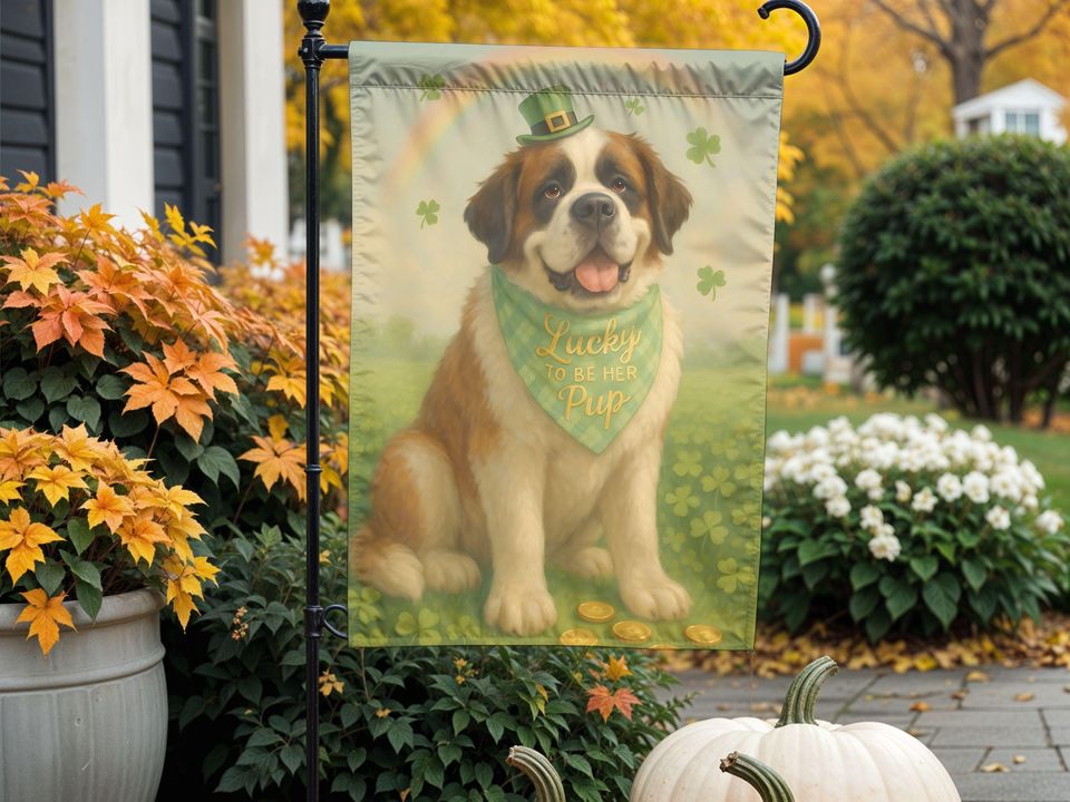 St. Bernard St. Patrick's Day Garden Flag, Lucky Dog Mom Decor