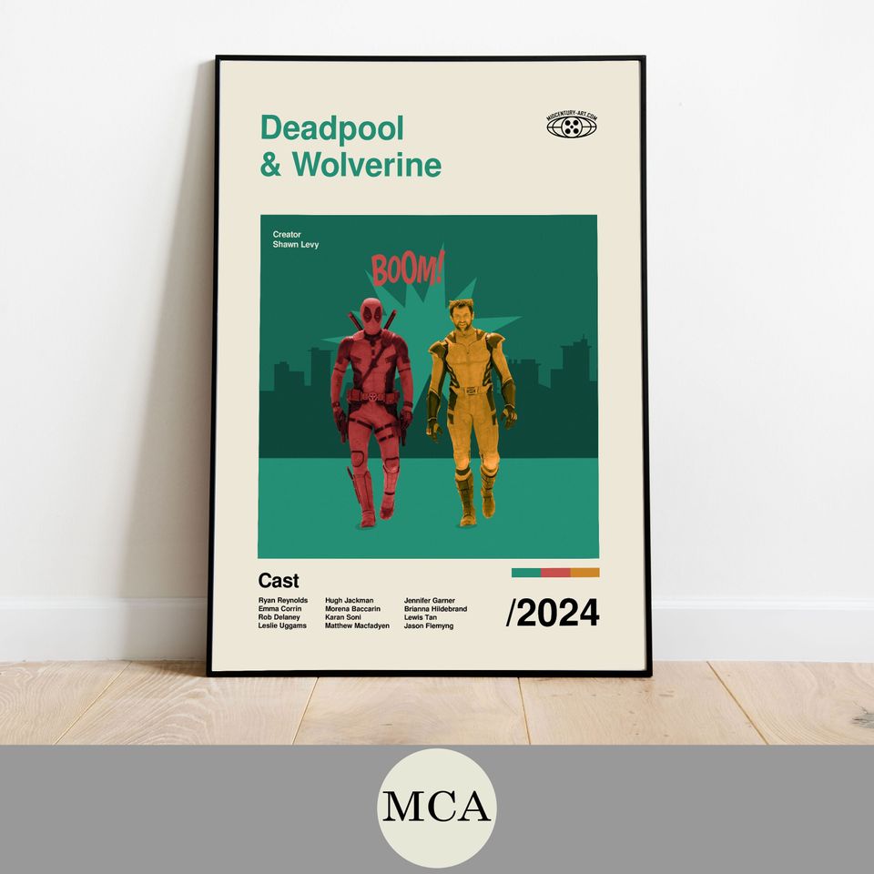 Deadpool & Wolverine Mid-Century Art Poster Film