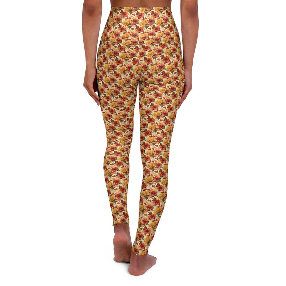 Autumn Floral High Waisted Leggings: Fall Yoga Pants