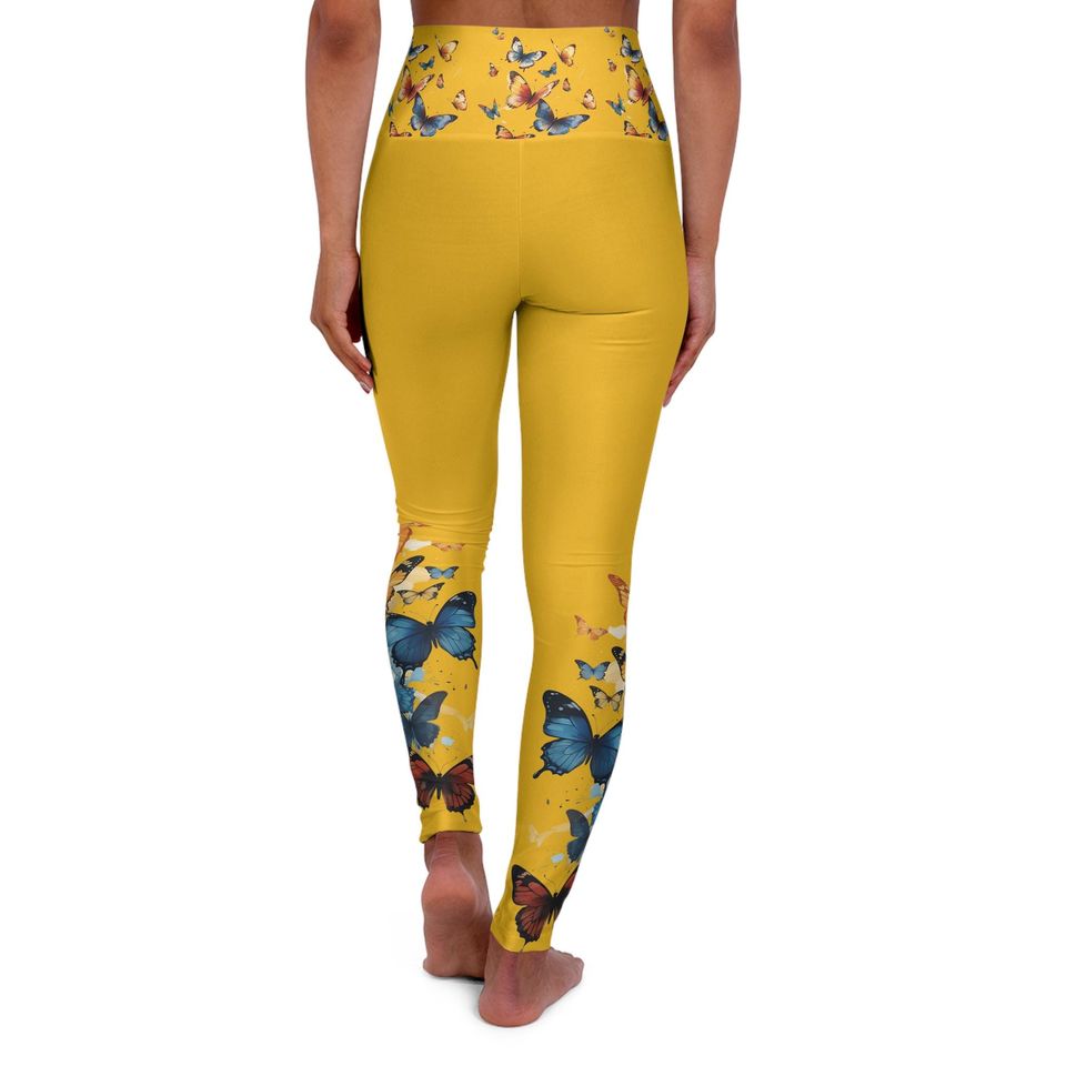 Butterfly Garden Leggings: High Waisted Yoga Pants, Spring Print