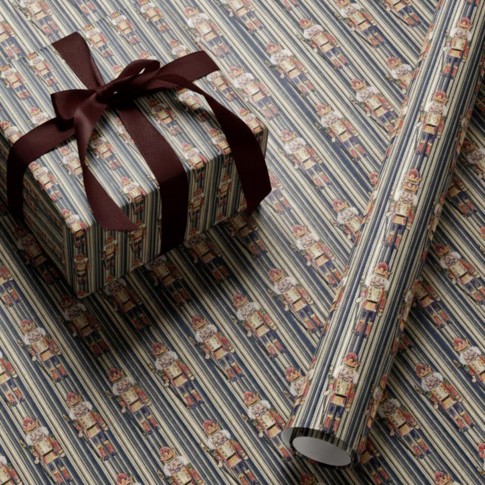 Nutcracker Christmas Wrapping Paper, Navy & Red Luxury Gift Wrap, Heritage Christmas Decor