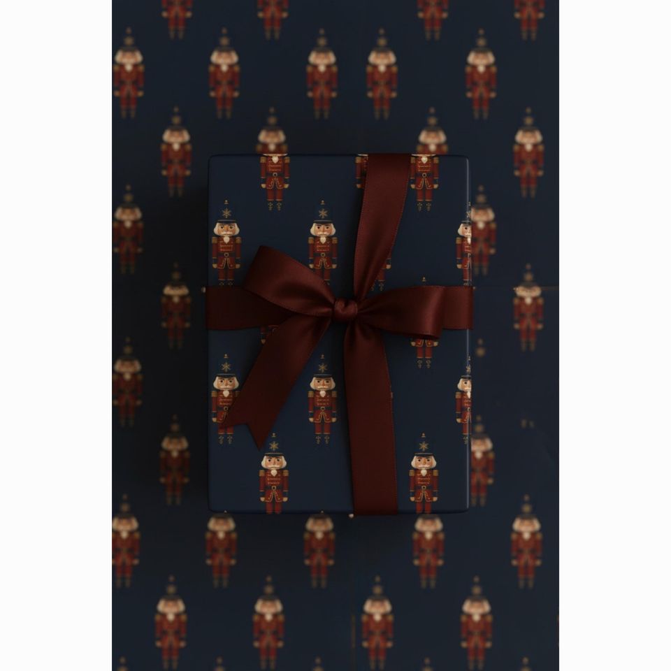 Elegant Nutcracker Christmas Wrapping Paper Luxury Navy & Red Gift Wrap, Classic Heritage Decor