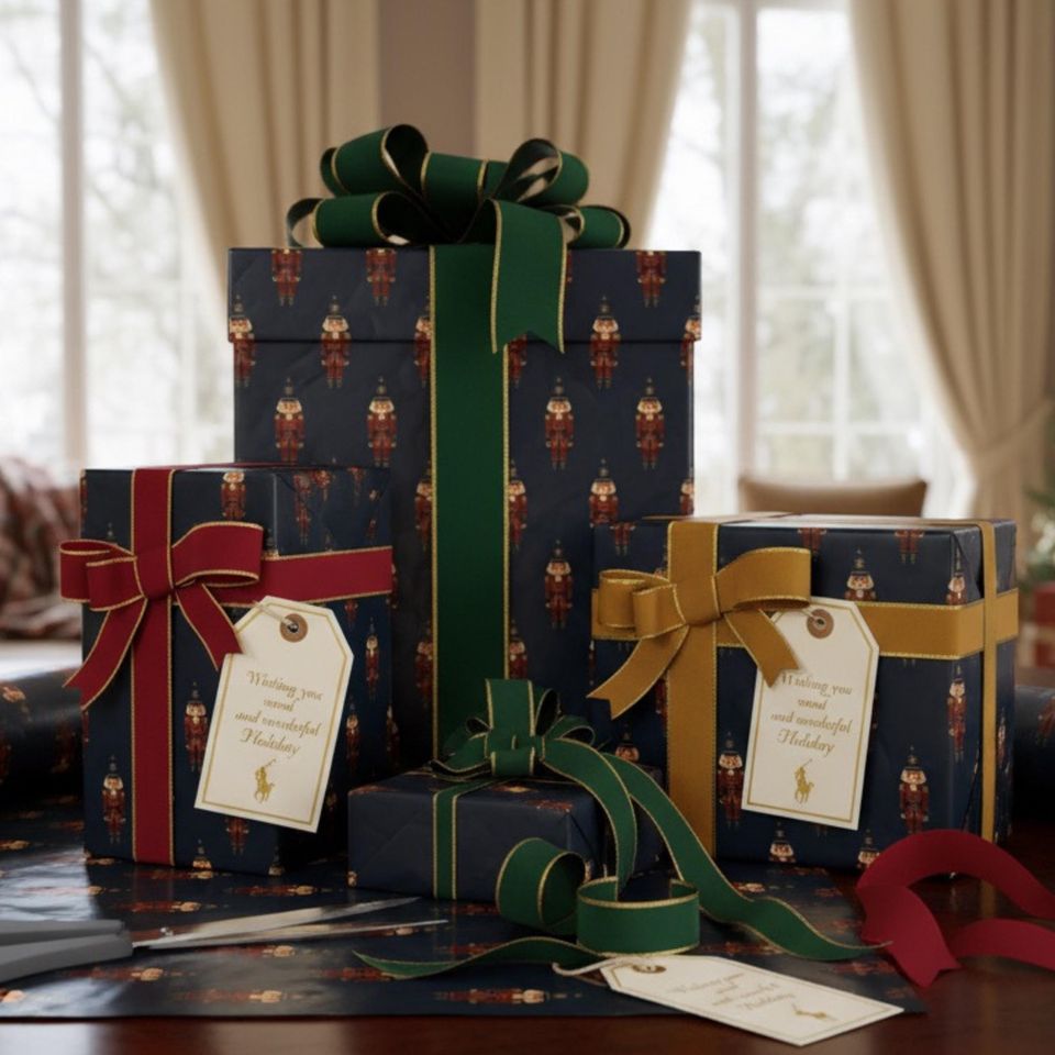 Elegant Nutcracker Christmas Wrapping Paper Luxury Navy & Red Gift Wrap, Classic Heritage Decor