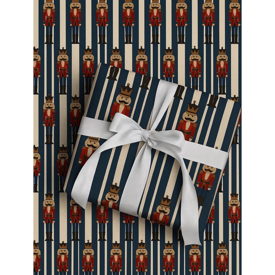 Nutcracker Christmas Wrapping Paper, Navy & Red Luxury Gift Wrap, Heritage Christmas Decor