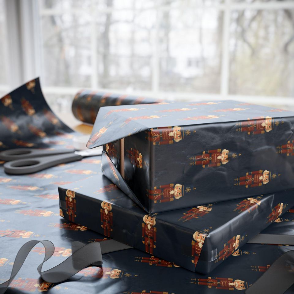 Elegant Nutcracker Christmas Wrapping Paper Luxury Navy & Red Gift Wrap, Classic Heritage Decor