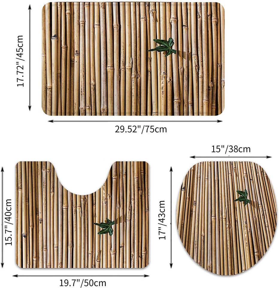 Bamboo Bath Rug Set Toilet Seat Cover