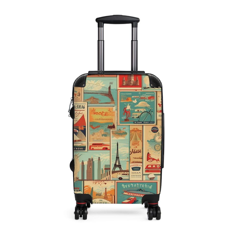 Vintage 1950's Style Suitcase, Midcentury Retro , Eiffel tower suitcase